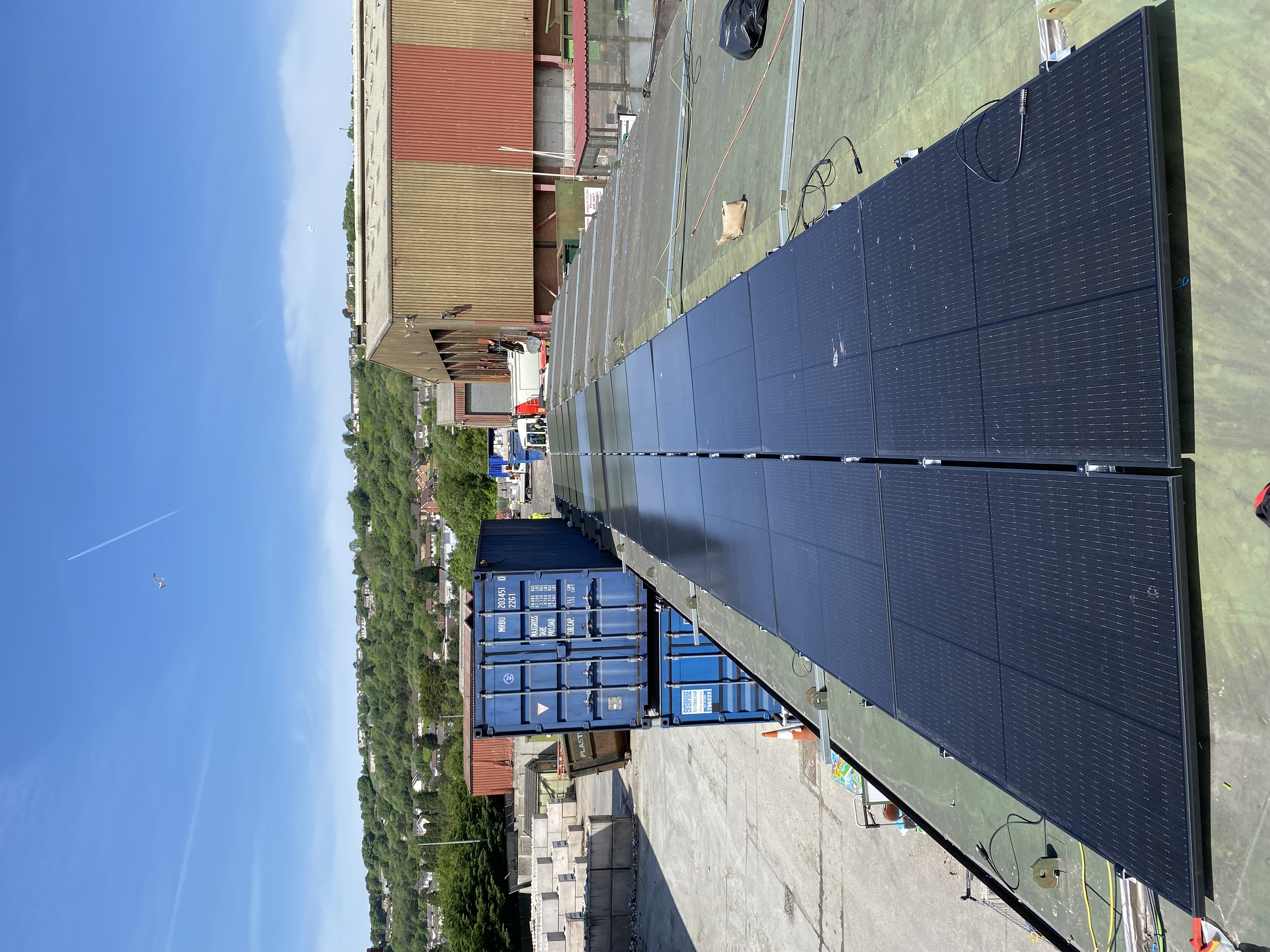 Completed 50 kW solar array on Swansea Recycling Plant containers